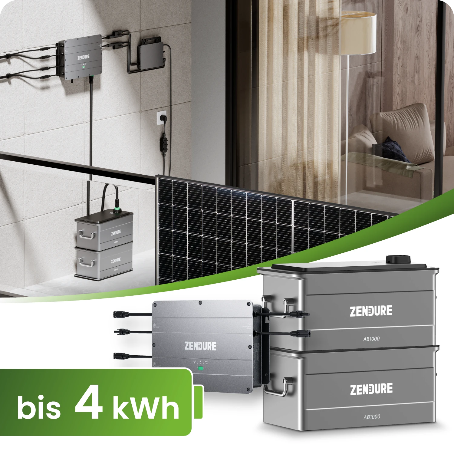 Zendure SolarFlow  PV Hub + 1x Zusatzbatterie 960Wh (AB1000) Speicher für Balkonkraftwerke