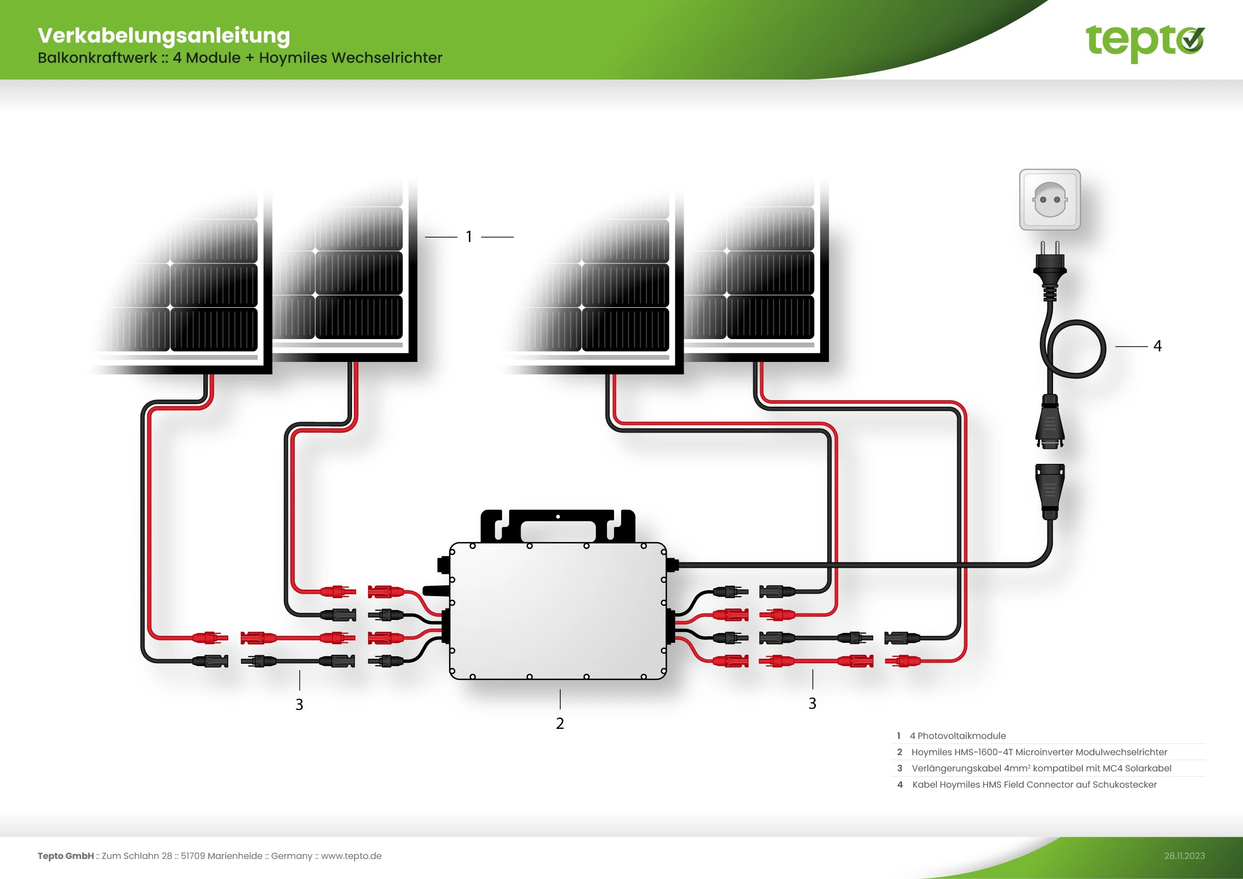 Balkonkraftwerk 1740Wp 4xTrina Solar Modul Hoymiles HMS16004T Microinverter Komplettset Black